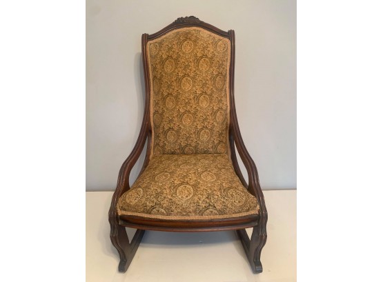 Antique Wooden And Cloth Rocking Chair