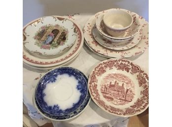 Misc Vintage Dishes And 2 Hanging Plates