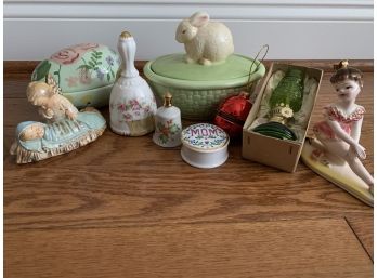 Ceramic Easter Eggs, Bells, Figurines,  Miniature Oil Lamp...