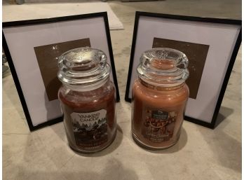 New...Two Picture Frames And Two Yankee Candles