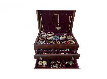 A Lot Of Costume Jewelry And Wooden Jewelry Box