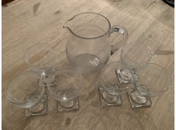Beautiful Pitcher And 6 Glasses