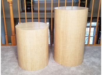 A Pair Of Modern Linen Upholstered Pedestals