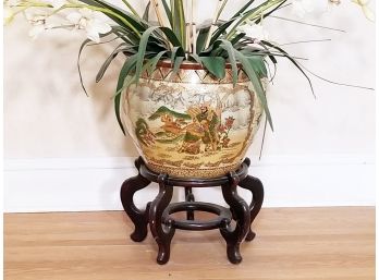 A Large Chinese Export Ceramic Urn On Rosewood Base