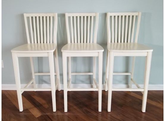 A Set Of 3 Modern Painted Wood Bar Stools (Possibly Pottery Barn)