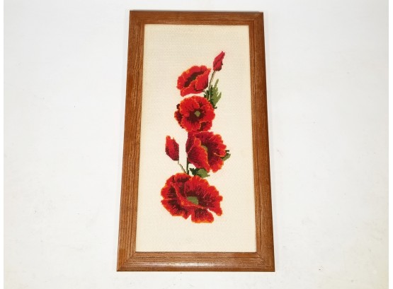 A Framed Floral Needlepoint In Oak Frame
