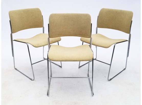 A Set Of 3 Mid Century Modern Chrome And Linen Chairs