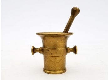 An Early 19th Century Solid Brass Apothecary Mortar And Pestle