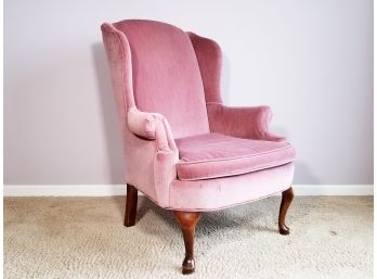 A Velvet Upholstered Wingback Chair By Broyhill Furniture