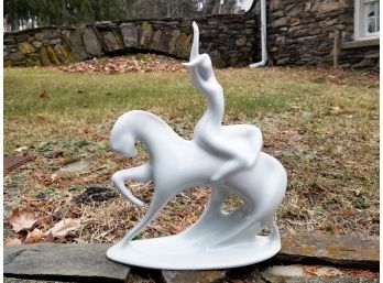 A Modern Ceramic Sculpture Of A Woman On Horseback