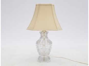 A Vintage Cut Glass Lamp With Linen Shade
