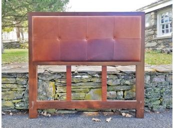 A Chestnut Leather And Hardwood Queen Size Headboard