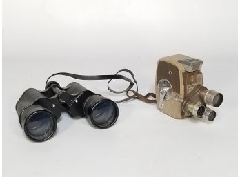 Binoculars And Vintage 8MM Camera