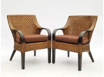 A Pair Of Exotic Hardwood And Rattan Chairs