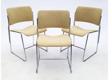 A Set Of 3 Mid Century Modern Chrome And Linen Chairs