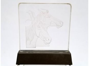 A Vintage Etched Glass Lighted Equestrian Sculpture