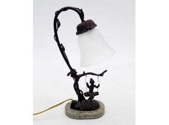 A Bronze Tone And Stone Based Art Nouveau Accent Lamp