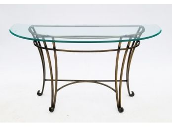 A Vintage Wrought Iron And Glass Console