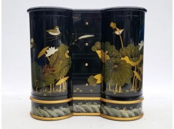 A Vintage Chinese Lacquerware Glass Top Bar Cabinet Or Console