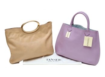 Authentic TANNER Italian Leather Bags In Lavender And Two Tone Clutch Set Of 2