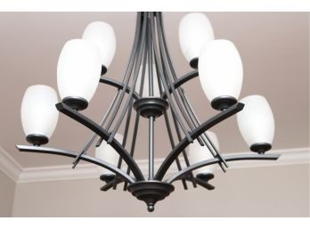 Heavy Gauged 8 Arm Metal And Glass Chandelier  - Retail $725