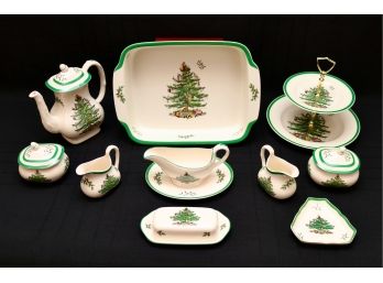 Large Collection Of SPODE Bone China In Christmas Tree Motif 10 Pieces