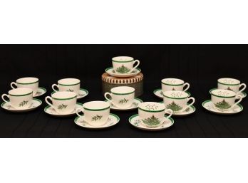 SPODE Bone China Cups And Saucers For 10 Guests With LENOX Salt And Pepper Shakers