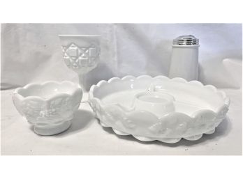 Wonderful Milk Glass Compartment Dish & Small Center Bowl