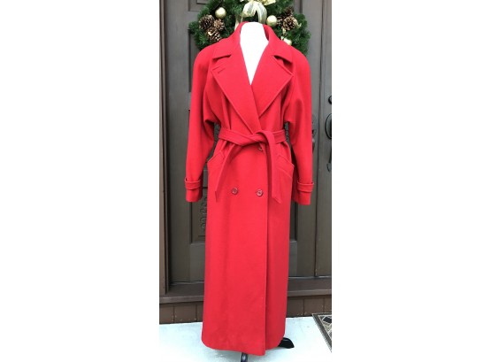 Gorgeous Red Vintage Albert Nipon Boutique Size 14 Belted Wool Coat Made In USA