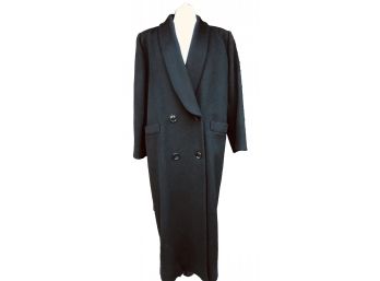 1980's Christian Dior Long Black Wool Woman's Double Breasted Coat Size 12 Fully Lined