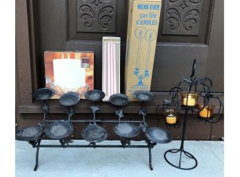 Candle Lot - Wrought Iron Fireplace Candelabra, Standing Votive Holder, NIB Crystal Pillar Candle Holder