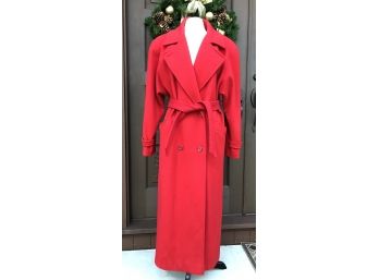 Gorgeous Red Vintage Albert Nipon Boutique Size 14 Belted Wool Coat Made In USA