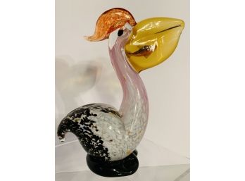 Murano Style Glass Pelican With Fish In The Beak