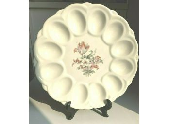 Vintage E & R American Artware Deviled Egg White Plate W Flowers 9'