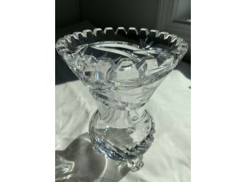 Vintage 6' Tall 3 Footed Bohemian Czech Crystal Hand Cut Glass Vase Interesting Top Edge