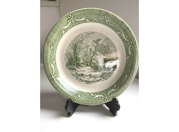 Lot Of 3-10' Pie Plate Currier & Ives Green The Old Homestead In Winter