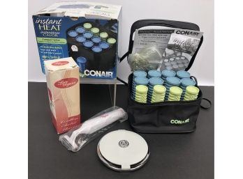 Vintage Conair Instant Heater Compact Hair Rollers,  Cordless Electric Shaver, White Compact Mirror