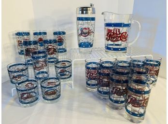 24 Piece 1980's Promotional Pepsi Glass Set - Given To The Owner From An Executive At Pepsi