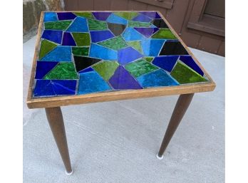 16' Square  Stained Glass-looking Vintage 15' Tall Side Table (see Description)