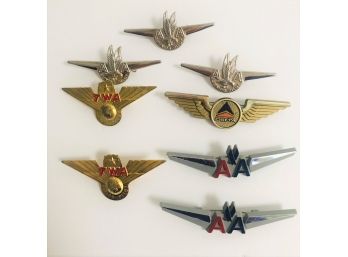 Lot Of Vintage Junior Pilot Airline Flight Pins - Plastic & Metal: TWA, Delta, American Airlines