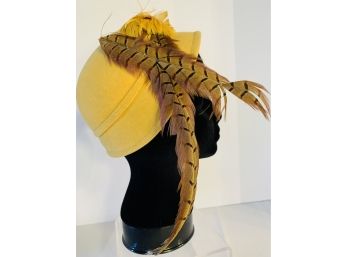 Vintage Peachbloom Velour Yellow Gold Felt Cloche Style Hat Size 22