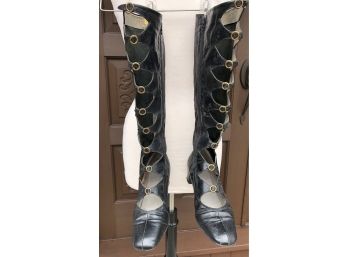 1960's  Saks Fifth Avenue  TALL Front Open Cut Out Boots Sz 7 And A Half -  Chunky Heel ( See Description)