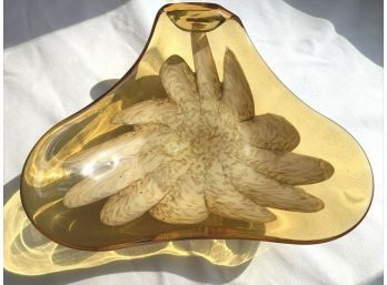 Vintage Free Form Mid Century Art Glass Bowl Aventurine Hand Blown 9x7x3