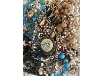 8 Pounds Of Crafting Jewelry Pieces Lot - Beads, Rhinestones, Assorted Pieces