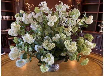 Hydrangea Faux Floral With Cast Resin Urn Pair