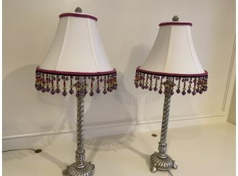 Custom Made Shades Distressed SilverTwists Lamps Pair