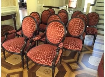Twelve Custom Made Artistic Frame #2804 Classic Wood Stain Fabric Dining Chairs Paid $13,000.