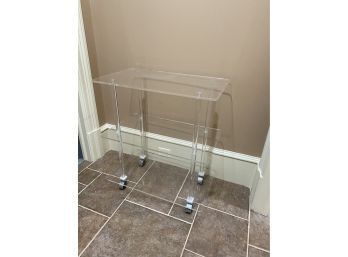 Lucite Three Tiered Cart On Casters