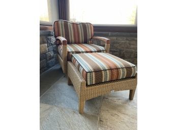 GLOSTER Pepper Marsh Teak  Hand Woven All Weather Spring  Chair And Ottoman Paid $2300.