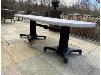 CAST CLASSIC Aluminum White Top Cast Iron Double Pedestal Outdoor Dining Table